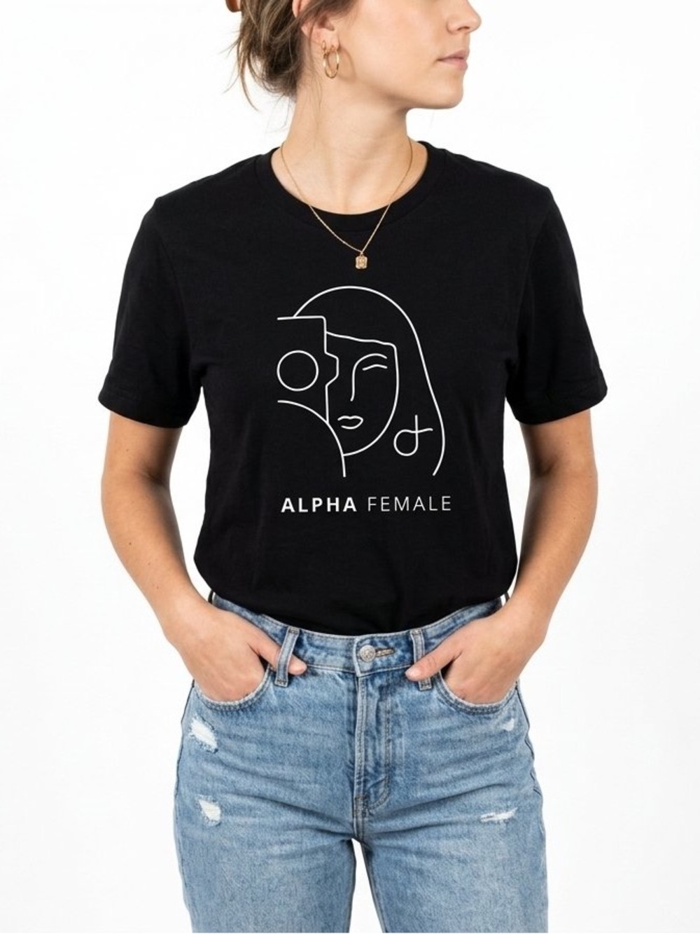 Bella Canvas Black Short Sleeve Tee with White Line Graphic